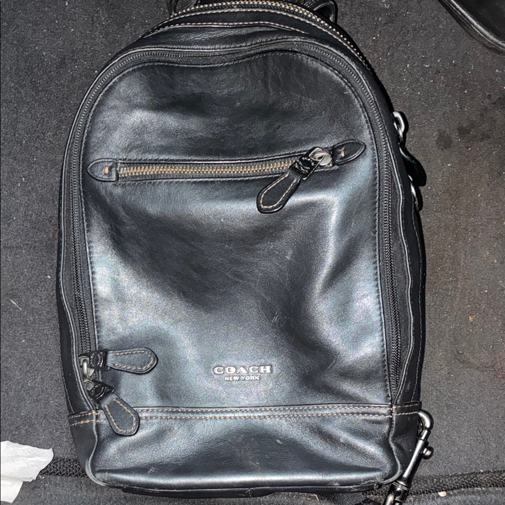 Coach Black Leather Sling Backpack